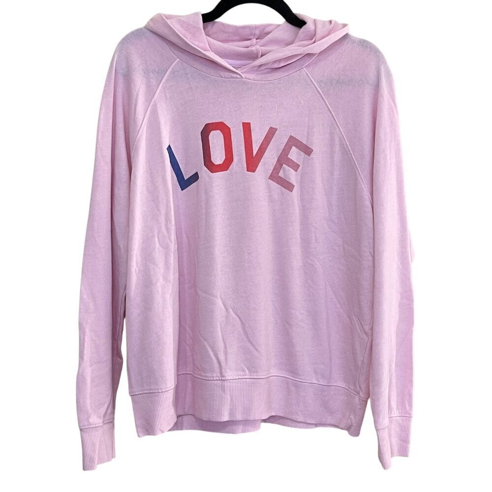 Love Print Sundry Pink Hoodie Size 2 Cotton Blend Womens Casual Long Sleeve Top